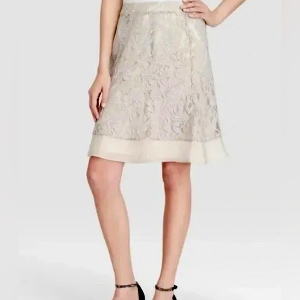 NIC+ZOE Hairloom Flowers Lace Lined A Line Skirt Womens Small Gray Knee Length